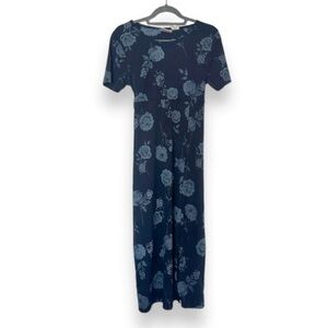 Vintage 90s Erika Blue Floral Short Sleeve Maxi Dress Women’s Size Medium FLAWS